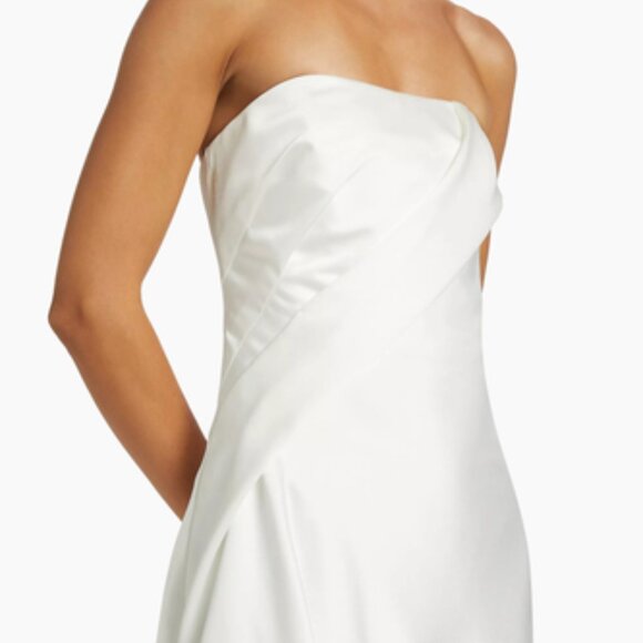 Amsale - Asymmetric Satin Strapless Midi-Dress - Picture 6 of 8